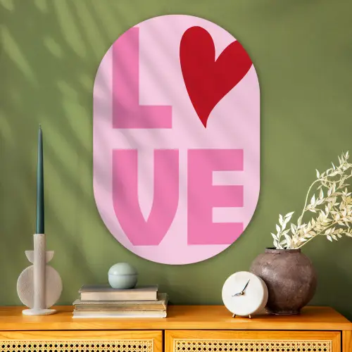 Love - Roze - Hart - Valentijn Wandcirkel Ovaal Glas middel -sfeer2