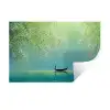 Bootje - Water - Bladeren - Bloesems Muursticker klein -3d