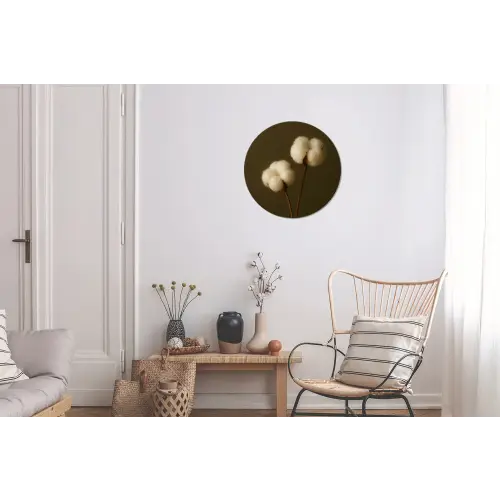 Takken - Katoen - Wit - Bollen Wandcirkel aluminium klein -woonkamer