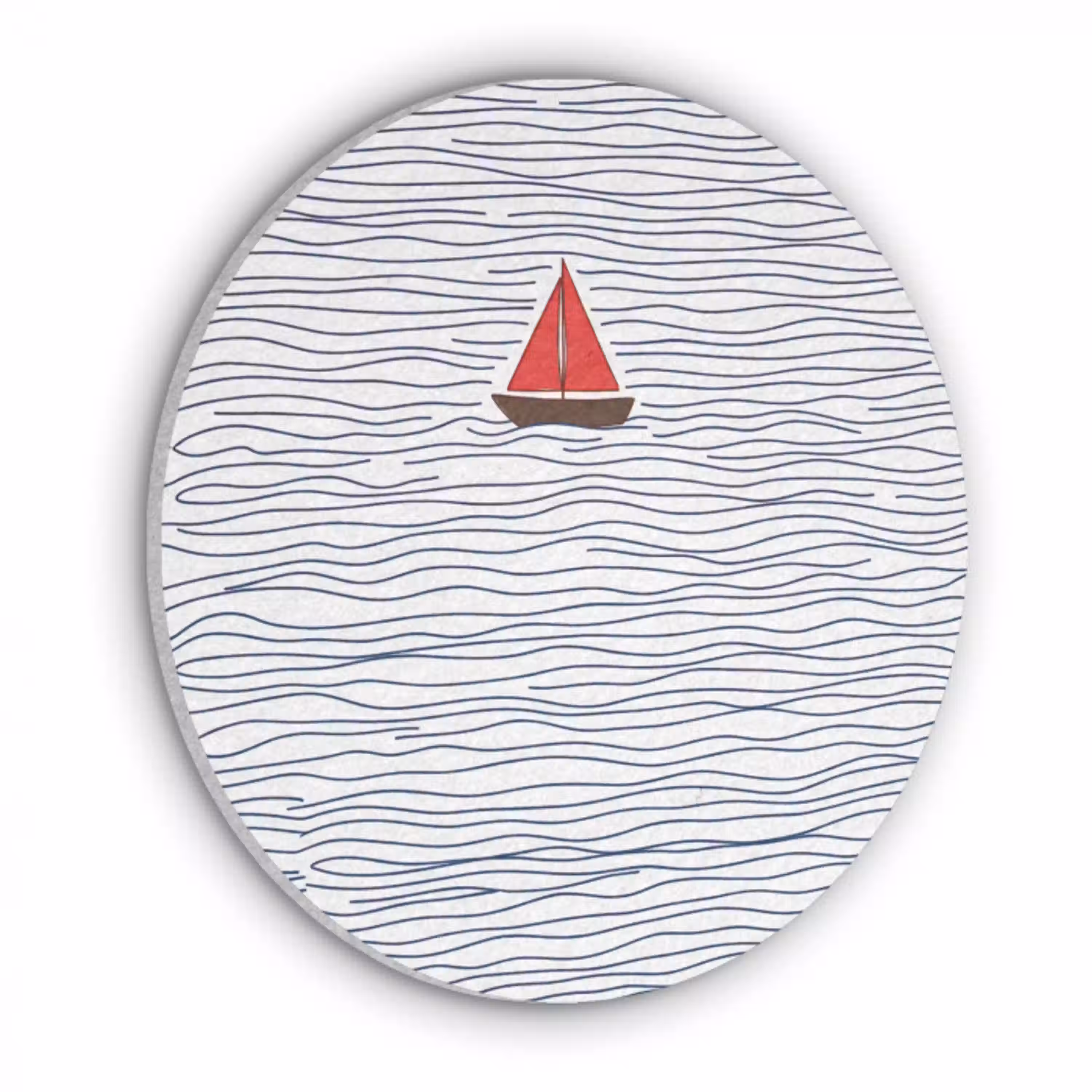 Boot - Water - Rood - Illustratie - Minimalistisch Akoestische PET Vilt - Rond klein -3d