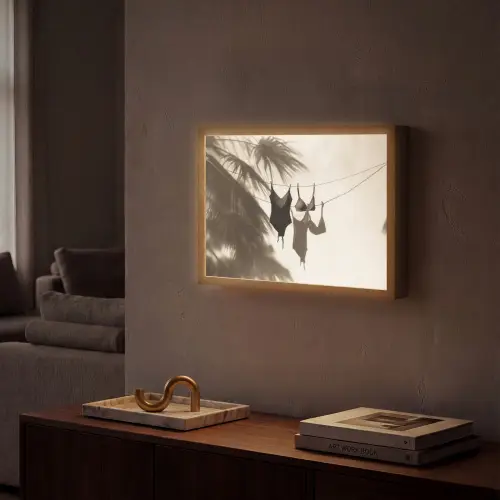 Badkleding - Palmbomen - Schaduw - Tropisch Light Box met batterij (Wandlamp) middel -sfeer1
