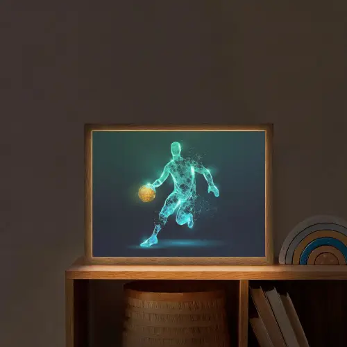 Basketbalspeler - Digitaal - Groen - Blauw Light Box met batterij (Wandlamp kind) middel -sfeer1_kind