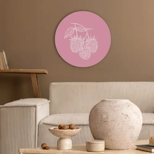 Frambozen - Steel - Getekend - Roze Akoestische PET Vilt - Rond klein -sfeer1