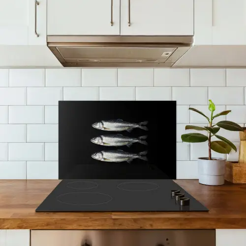 Haring - Vissen - Zwart keuken achterwand spatscherm klein -sfeer2