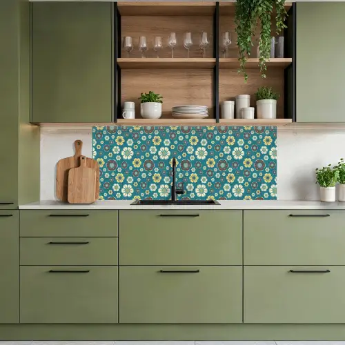Retro - Bloemen - Patronen - Blauw keuken achterwand 2 middel 871 -sfeer3