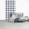 Tegelmotief - Blauw - Wit - Bloem fotobehang vinyl groot 64 -slaapkamer