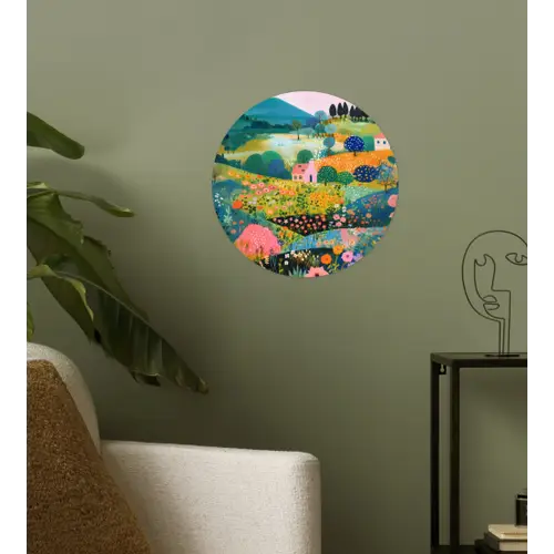 Heuvellandschap - Fantasierijk - Kleurcontrasten Wandcirkel behangsticker klein -sfeer2