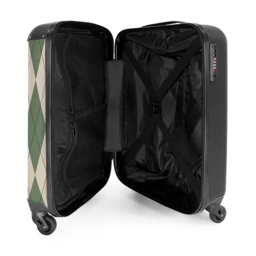 Groen met beige ruit patroon NBS - Handbagage koffer - Kinderen Unisex middel -binnenkant