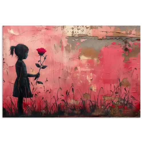 Graffiti - Meisje - Roze - Street art - Roos - Banksy poster papier klein -3d