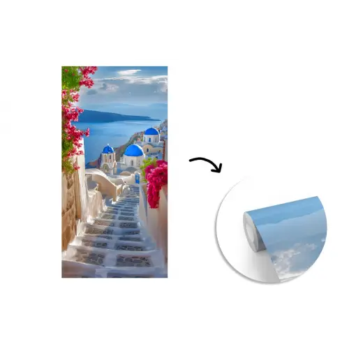 Santorini - Bloemen - Griekenland fotobehang vinyl groot -3d