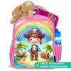 Piraat op een eiland met een schat Kinderrugzak - Roze middel -inhoud_NL