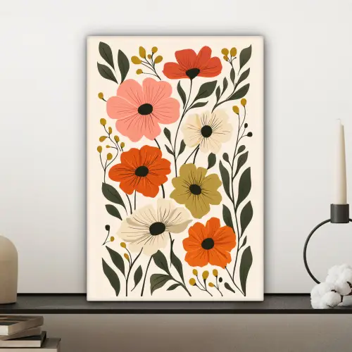 Veldbloemen - Stengels - Blaadjes - Groen canvas 2cm klein -sfeer6