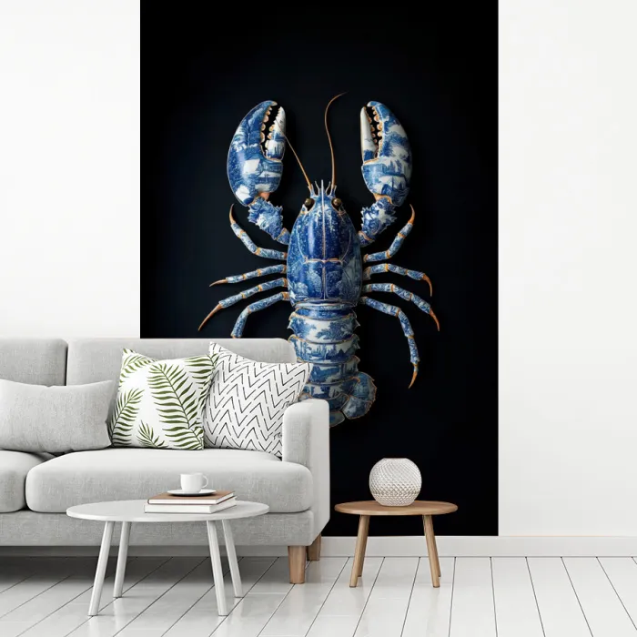 Kreeft - Delftsblauw - Schild - Stoer fotobehang vinyl groot -woonkamer