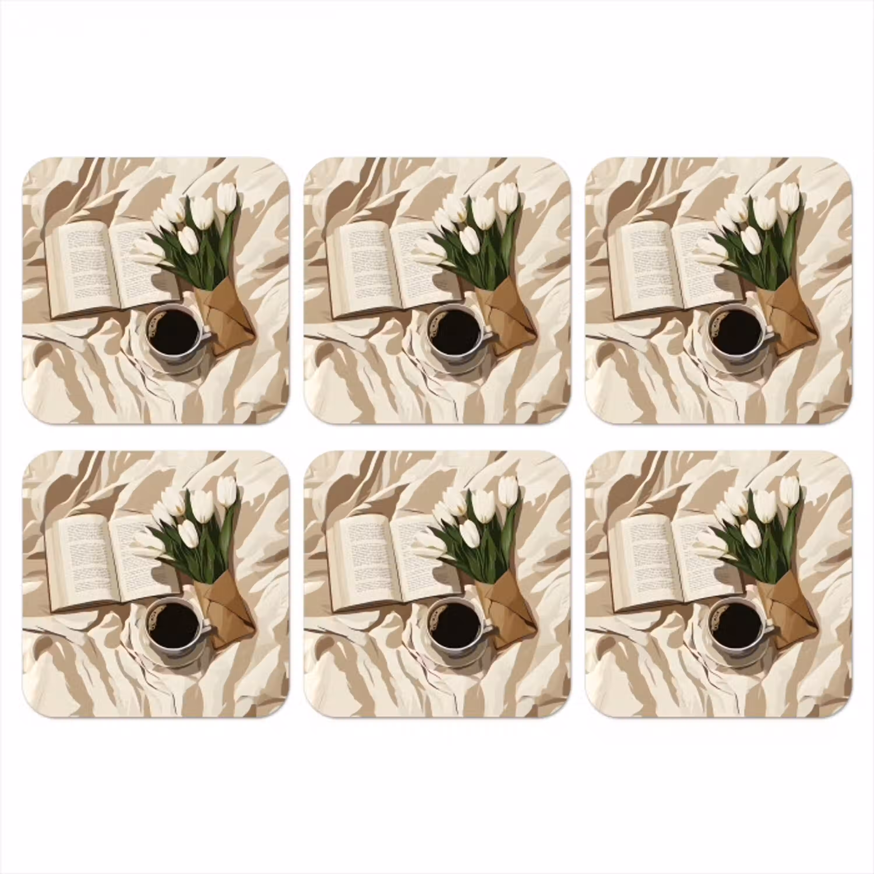 Boek - Illustratie - Tulpen - Koffie onderzetter kurk middel -3d