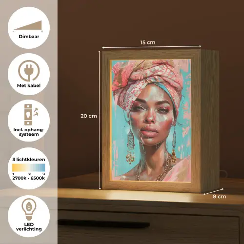 Vrouw - Portret - Blauw - Roze - Modern Light Box met kabel (Tafellamp) klein -USP_NL