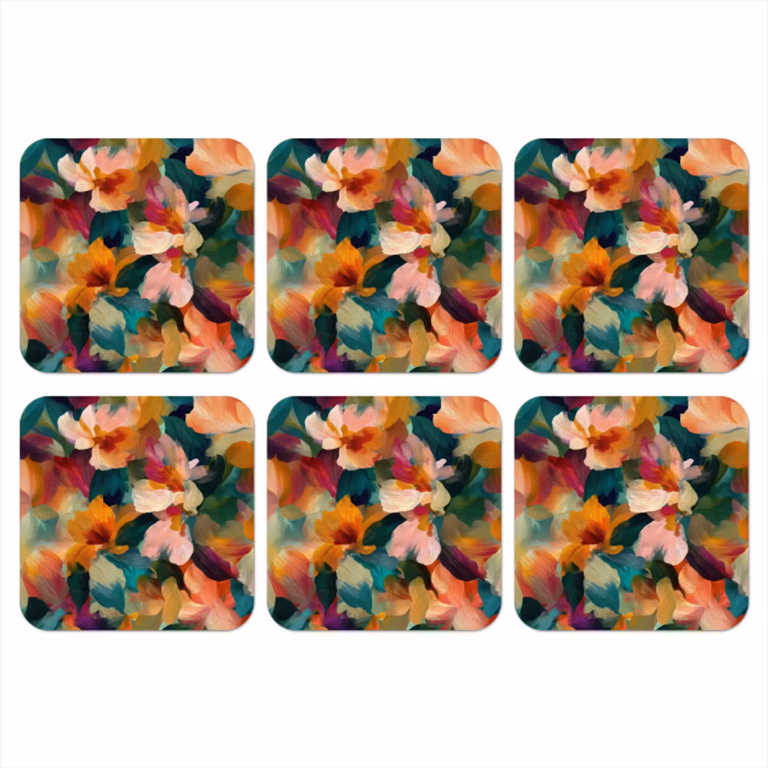 Harmonieus - Abstracte bloemen - Warme tinten onderzetter kurk middel -3d