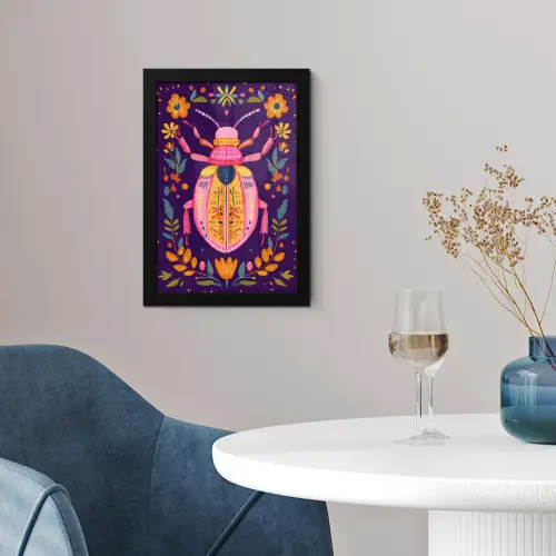 Kever - Felgekleurd - Bloemen - Bladeren fotolijst zwart zonder passe partout klein -sfeer4