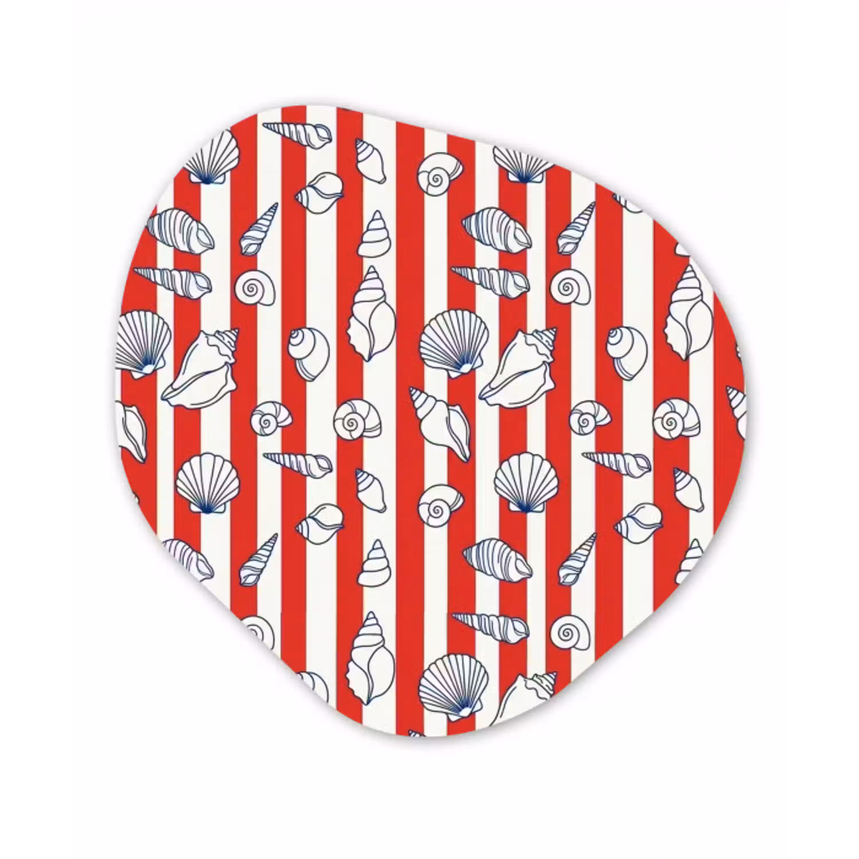 Schelp - Zeedieren - Zomer - Illustratie - Rood - Blauw Wandcirkel Organisch Aluminium middel -3d
