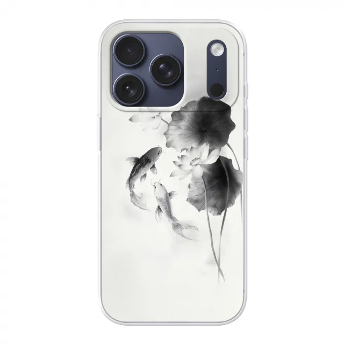 Lotusbloemen - Vissen - Bladeren - Zwart Telefoonhoesje iPhone 17 Pro klein -3d
