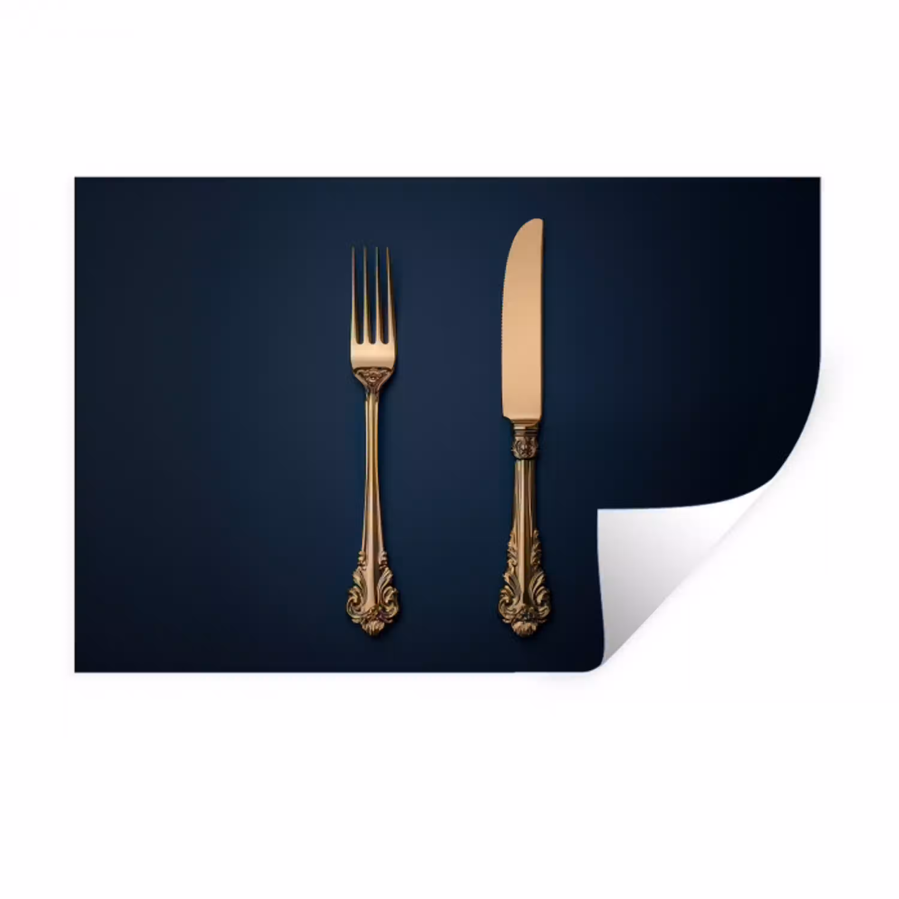 Bestek - Donkerblauw - Goud Muursticker klein -3d
