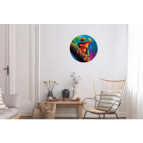 Kikker - Felgekleurd - Tak - Regenboog Wandcirkel aluminium klein -woonkamer