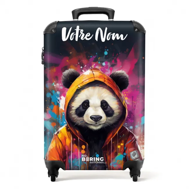 Valise avec nom – Panda avec pelage orange et éclaboussures de peinture