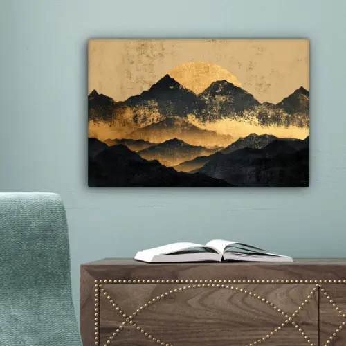 Gouden Bergen bij Maanlicht canvas 2cm klein -sfeer4