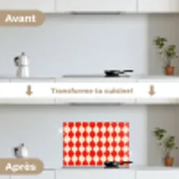 Golvend patroon - Retro - Rood - Beige keuken achterwand spatscherm klein 900 -voor_na_FR