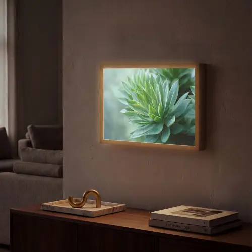 Blad - Plant - Groen - Textuur Light Box met batterij (Wandlamp) middel -sfeer1