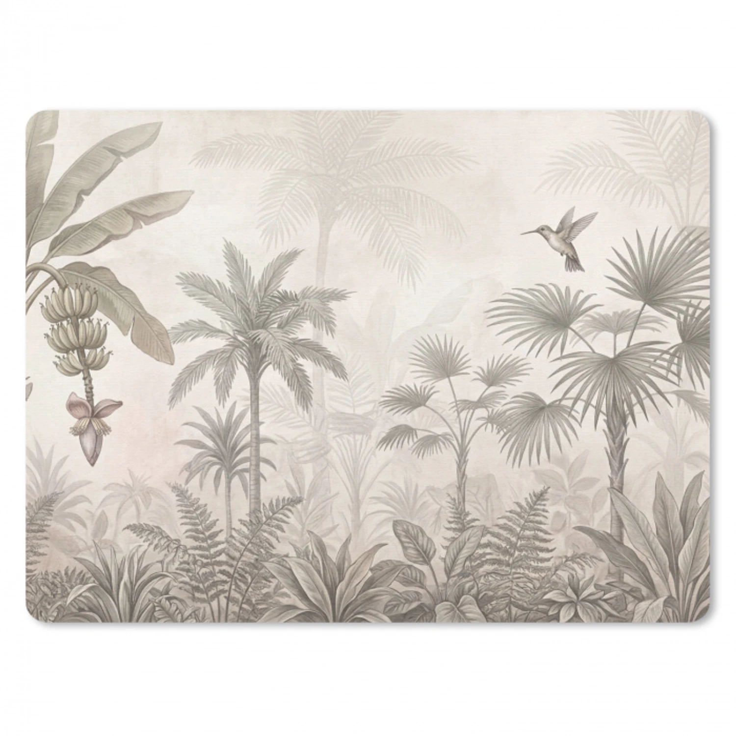 Jungle - Banenboom - Kolibrie - Beige muismat rubber klein -3d