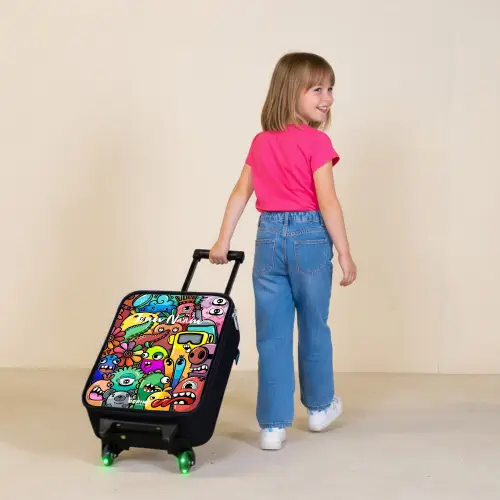 Expressief en druk patroon met monsters Kinderkoffer - Zwart klein -sfeer1
