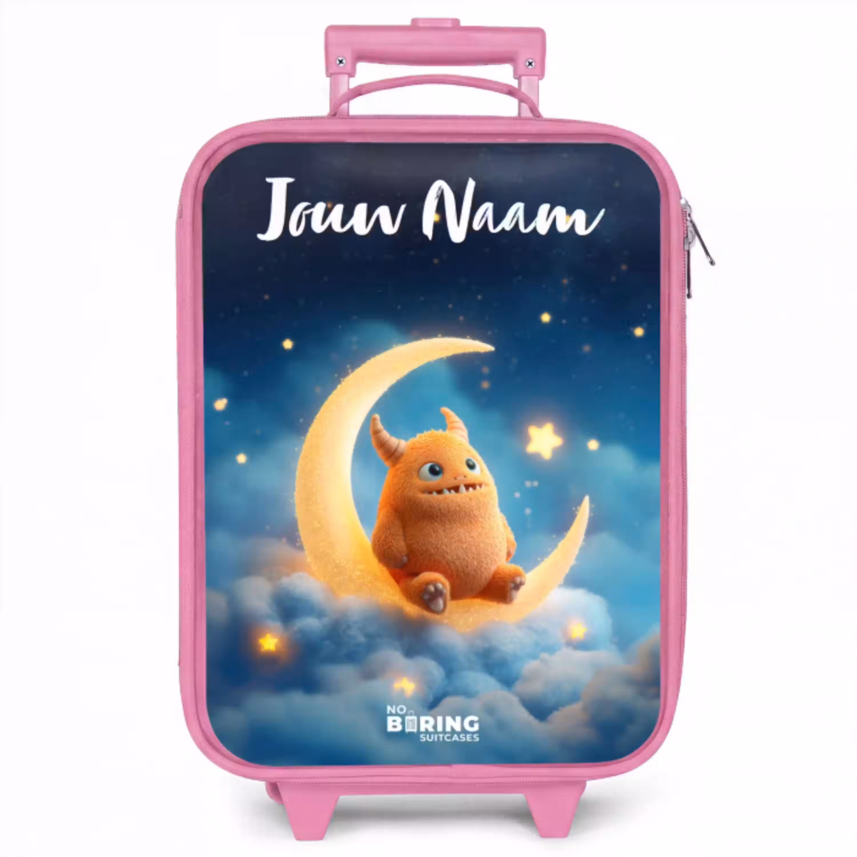 Oranje monster op maansikkel Kinderkoffer - Roze klein -zzz_website3d