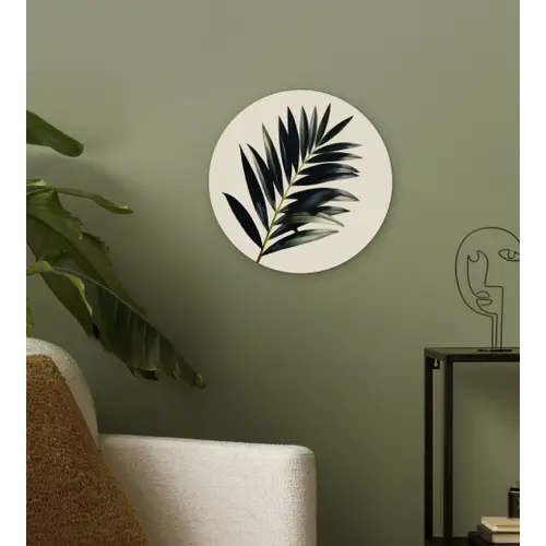 Palmblad - Subtiel - Groen - beige Wandcirkel kunststof plaat 5mm dik klein -sfeer3