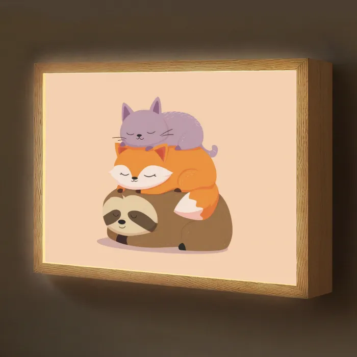 Luiaard - Vos - Kat - Slaperig Light Box met batterij (Wandlamp kind) middel -z3d_website