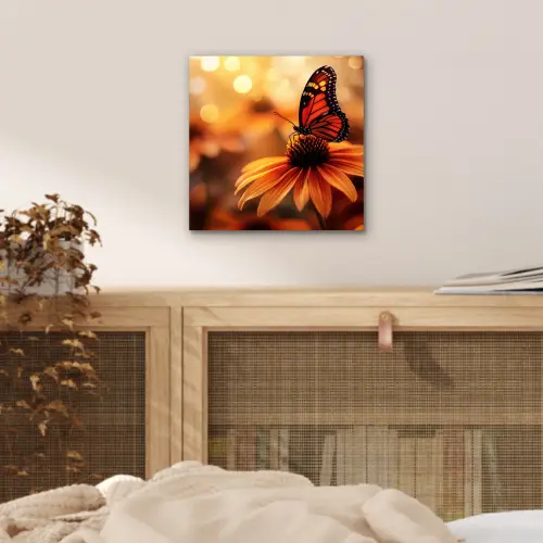 Vlinder - Bloemen - Oranje aluminium wit klein -sfeer3