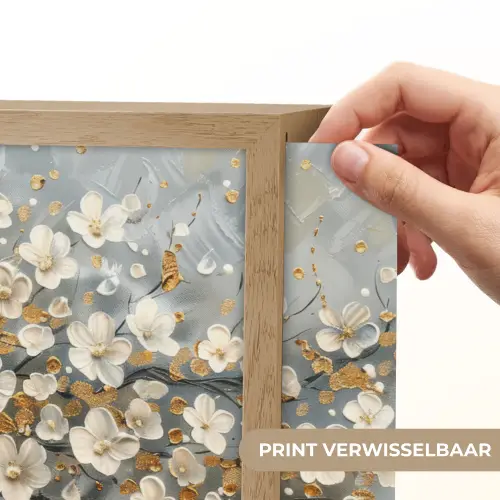 Boom - Goud - Bloemen - Abstract - Kunst Light Box met batterij (Wandlamp) middel -USP_websiteprintNL