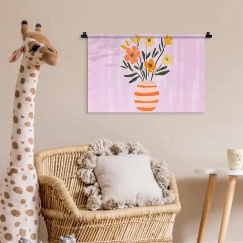 Vaas - Gestreept - Bloemen - Oranje Wandkleed katoen klein -wsfeer5_kind