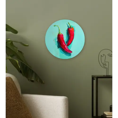 Chilipepers - Geverfd - Rood Wandcirkel kunststof plaat 5mm dik klein -sfeer3