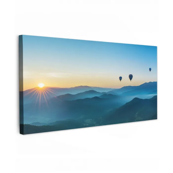 Luchtballonnen - Bergen - Zonsopgang - Landschap Tuinposter op houten frame 2 cm dik xxl -3d