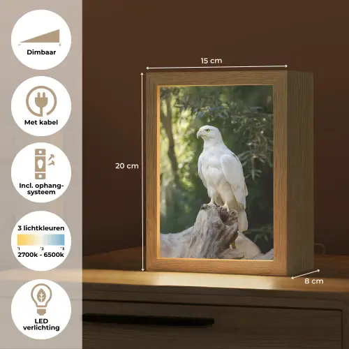 Arend - Hout - Wit - Planten Light Box met kabel (Tafellamp) klein -USP_NL
