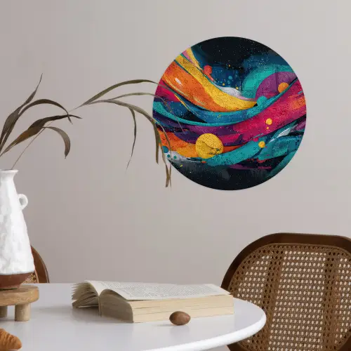 Banen - Golven - Kleurrijk - Abstract Wandcirkel behangsticker klein -sfeer3