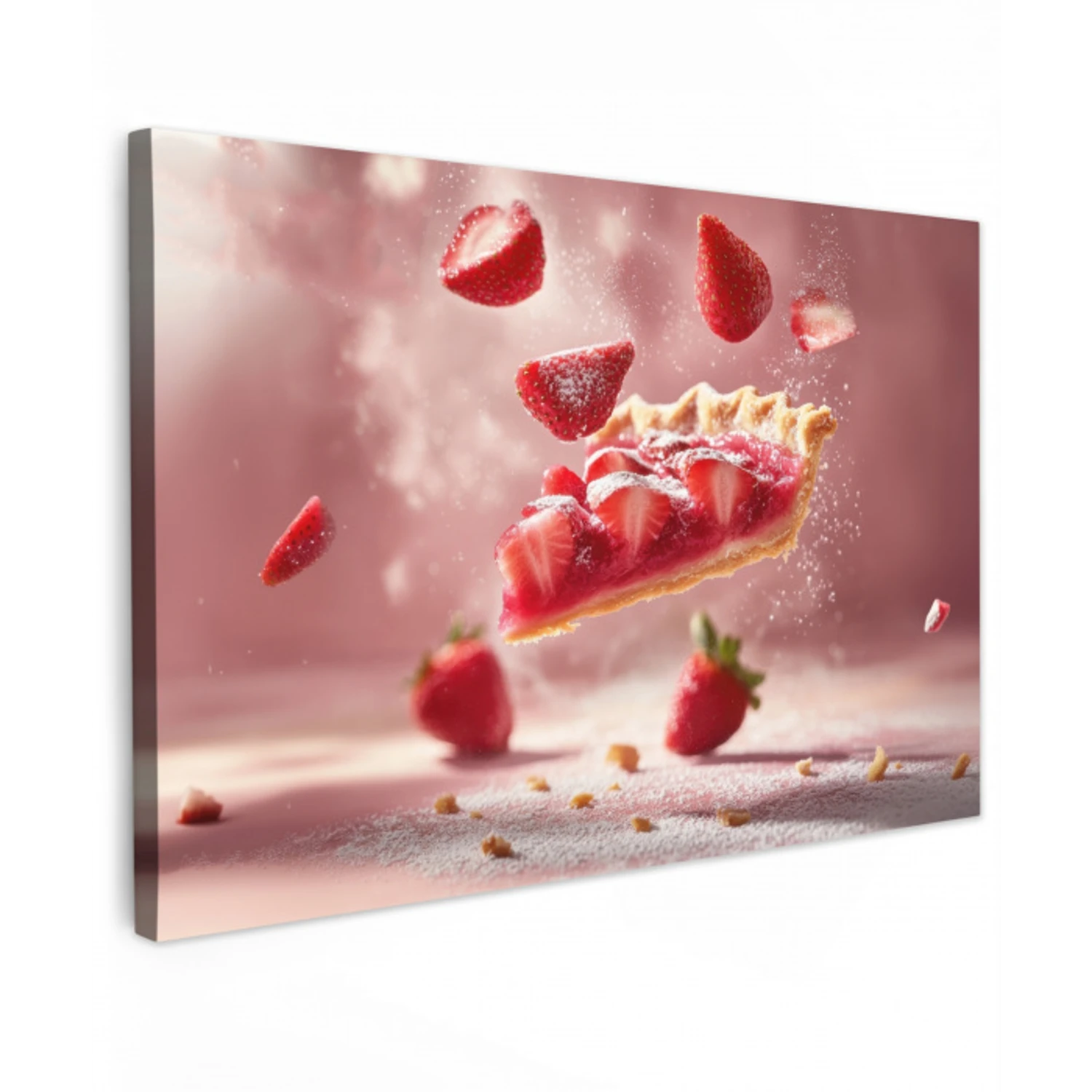 Aardbei - Taart- Eten - Roze Tuinposter op houten frame 2 cm dik klein -3d