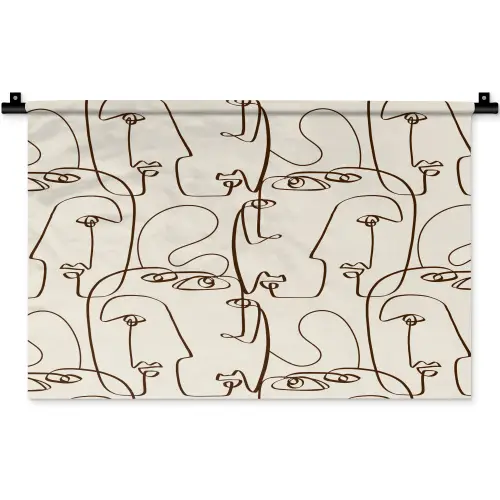 Beige - Gezicht - Lijnen - Bruin Wandkleed katoen klein 269 -zz3d