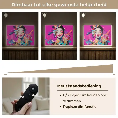 Vrouw - Portret - Abstract - Paars Light Box met batterij (Wandlamp) middel -USP_dimbaarNL