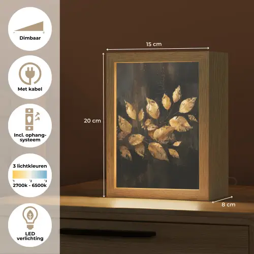 Gouden Bladeren op Donkere Achtergrond Light Box met kabel (Tafellamp) klein -USP_NL