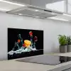Water - Fruit - Sinaasappel - Aardbei - Kers - Zwart keuken achterwand spatscherm klein -3d_schuin