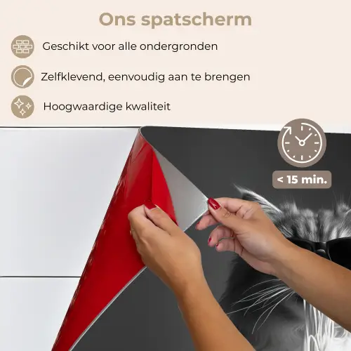 Langharige kat - Zonnebril - Spaghetti - Humor - Zwart - wit keuken achterwand spatscherm klein -spatscherm_NL