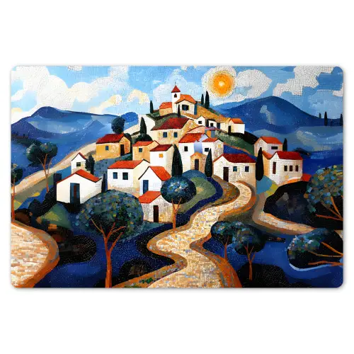 Dorp - Heuvelachtig - Zon - Mozaïek Placemat vinyl groot -zzsfeer1_Kitchenyeah-website