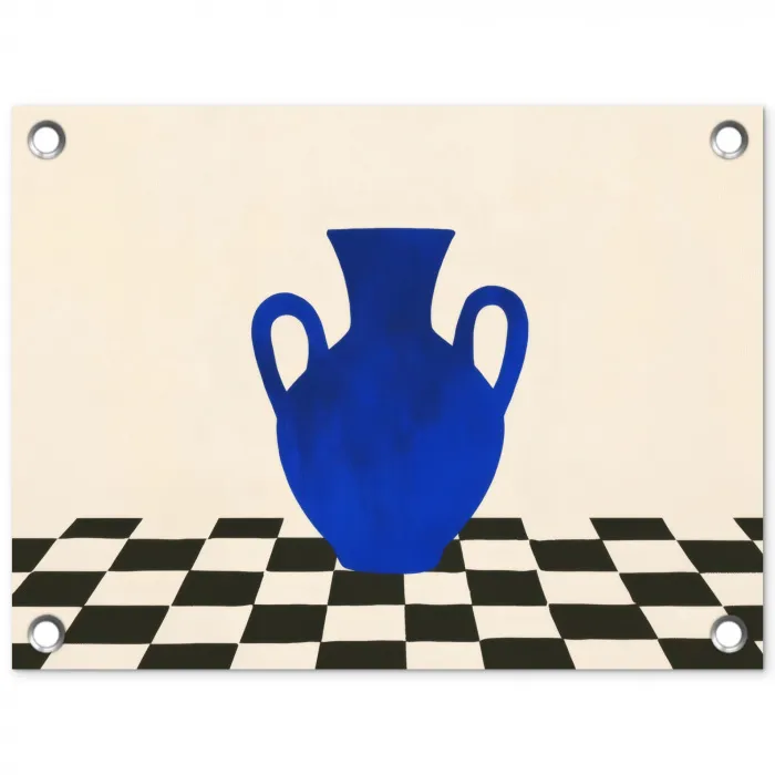 Vaas - Blauw - Geblokt - Modern tuinposter los doek klein -3d