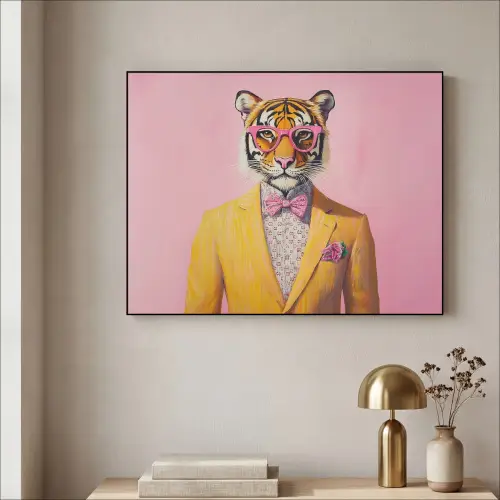 Tijger - Bril - Geel - Jasje Textielframe zwart klein -sfeer2